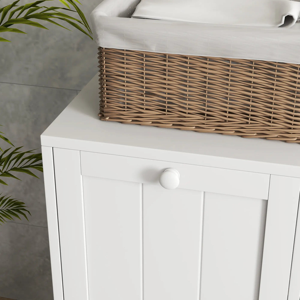 Tilt-Out Laundry Cabinet, 2 Compartment Hamper, White Bathroom Cabinets at Gallery Canada