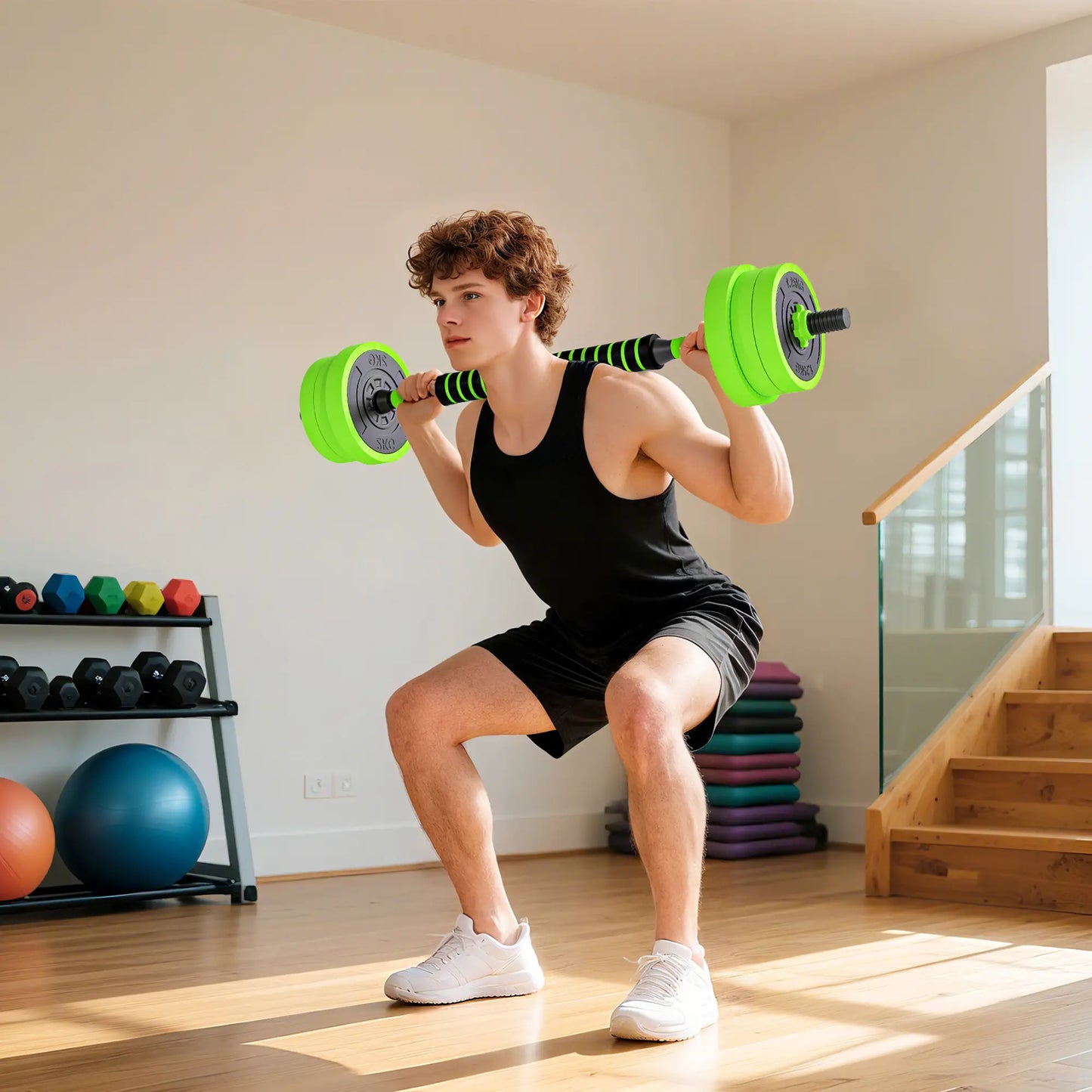 44lbs Adjustable Weight Dumbbell Set, Barbell, Kettlebell, Push Up Stand, Green Dumbbells & Barbells at Gallery Canada