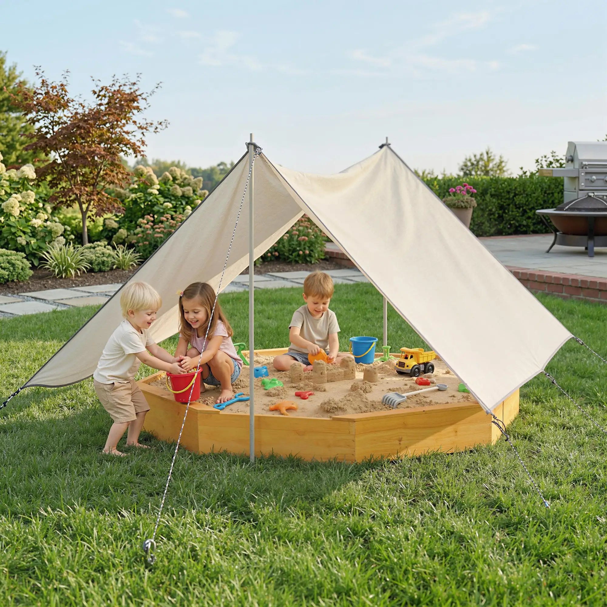 Wooden Kids Sandbox With Large Canopy, 4 Bench Seats, Bottom Liner, Yellow Sandboxes & Accessories at Gallery Canada