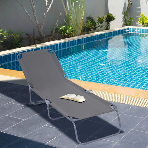 Folding Outdoor Lounge Chair, Reclining Beach Lounger, Breathable Mesh, Grey