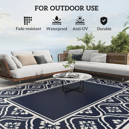 8' x 10' Outdoor RV Rug, Reversible, Gourd Border, White, Blue Garden Decor at Gallery Canada