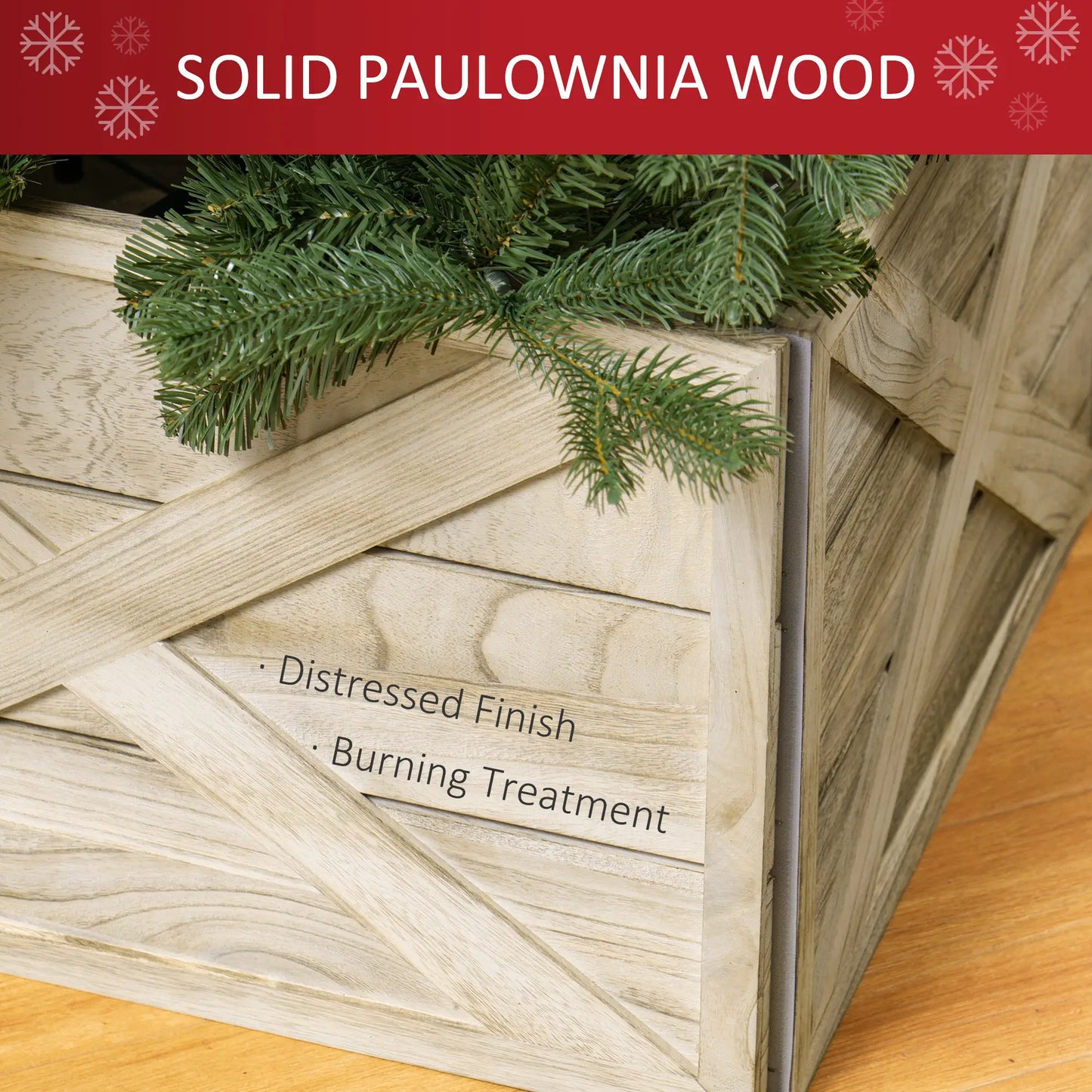 24" Farmhouse Christmas Tree Cover, Wood Collar Box, Light Distressed Finish Christmas Trees at Gallery Canada