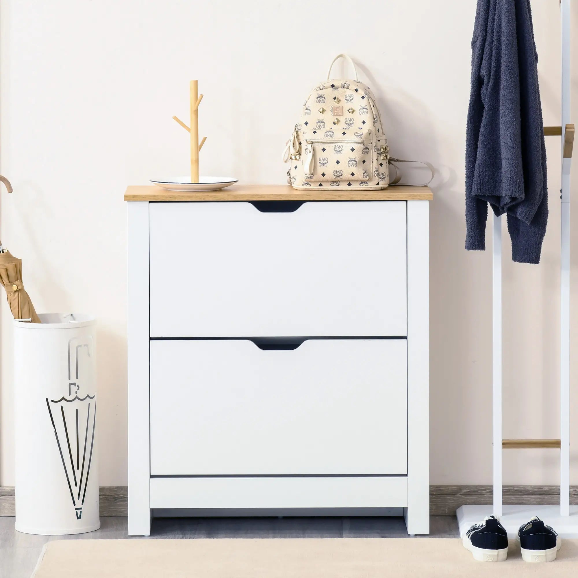 Shoe Storage Cabinet, 2 Flip Drawers, Adjustable Shelves, White Shoe Storage Cabinets & Racks at Gallery Canada