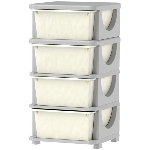 4 Tier Kids Toy Organizer, 4 Plastic Drawers, Cream White