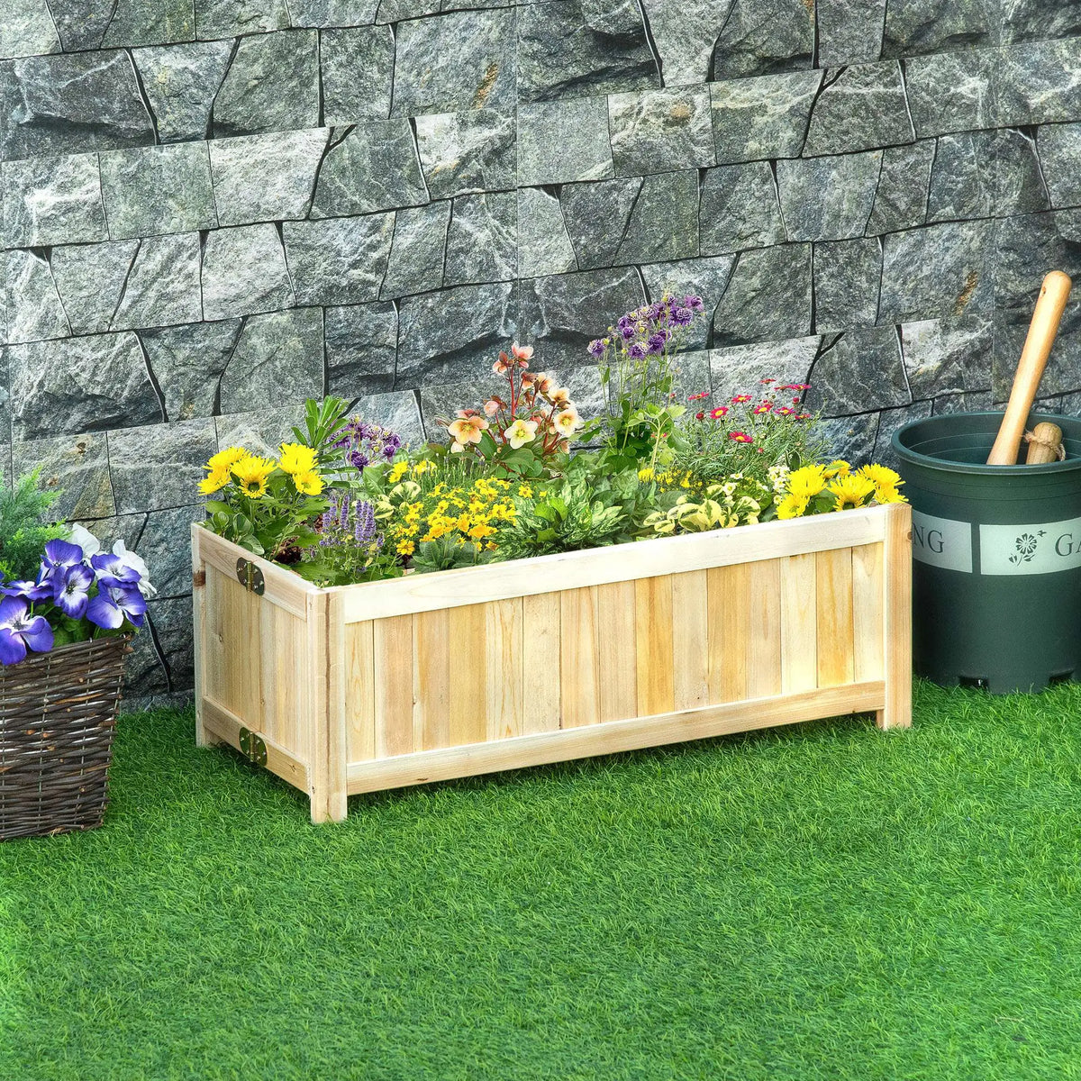 Foldable Elevated Planter Box, Wooden Raised Garden Bed, 27.5 x 11.75, Natural Wooden Planter Boxes at Gallery Canada