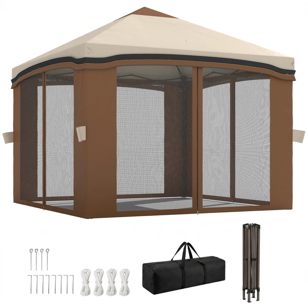 10' X 10' Pop Up Canopy With Netting, Foldable Tents, Height Adjustable Pop Up Canopies Beige, Brown at Gallery Canada
