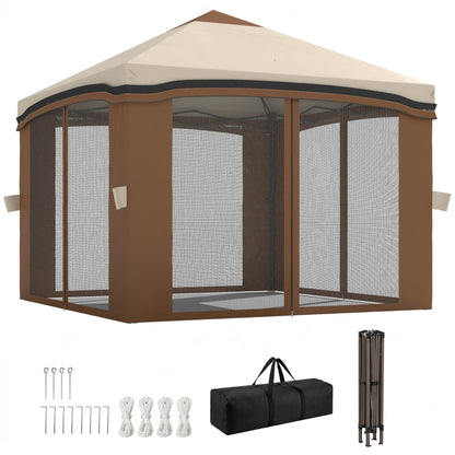 10' X 10' Pop Up Canopy With Netting, Foldable Tents, Height Adjustable Pop Up Canopies Beige, Brown at Gallery Canada