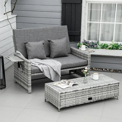 2 Piece Rattan Outdoor Daybed, 2 Seater Sofa Set with Footstool, Grey Patio Furniture Sets at Gallery Canada