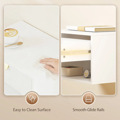 Set of 2 Floating Nightstands, Wall Mounted with Fluted Drawer and Shelf, White Bedside Tables at Gallery Canada