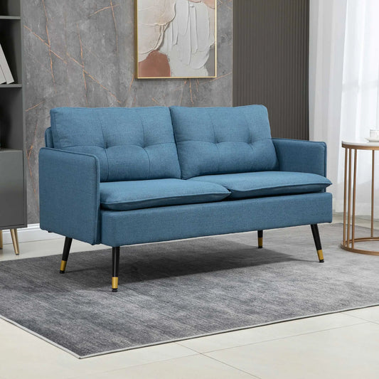 "55" Linen Loveseat Sofa, Steel Legs, Button Tufting, Dark Blue, Dark Blue 2-Seater Sofas Dark Blue at Gallery Canada