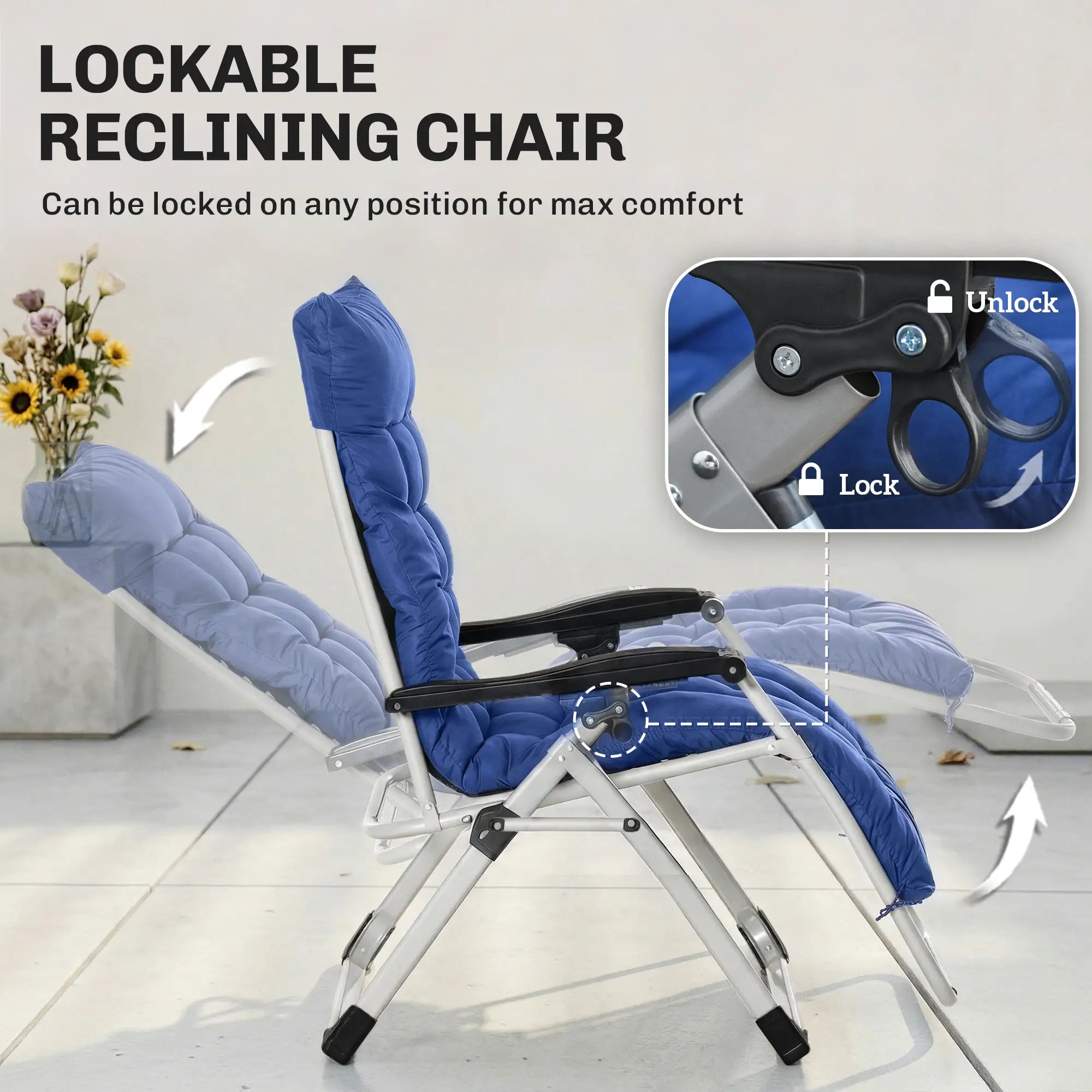 Reclining Zero Gravity Chair, Adjustable Backrest, Folding Garden Lounger, Dark Blue Lounger Chairs at Gallery Canada