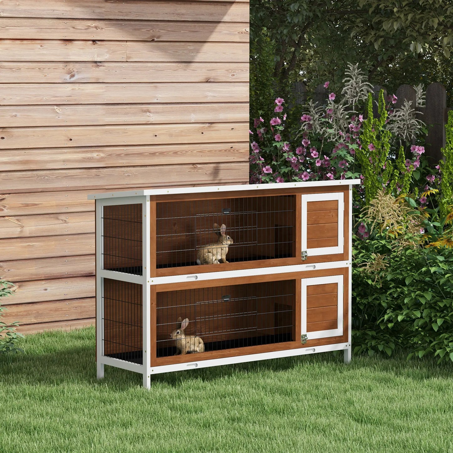 2 Tier Wooden Rabbit Hutch, Bunny Pet House, Brown Rabbit Hutch at Gallery Canada