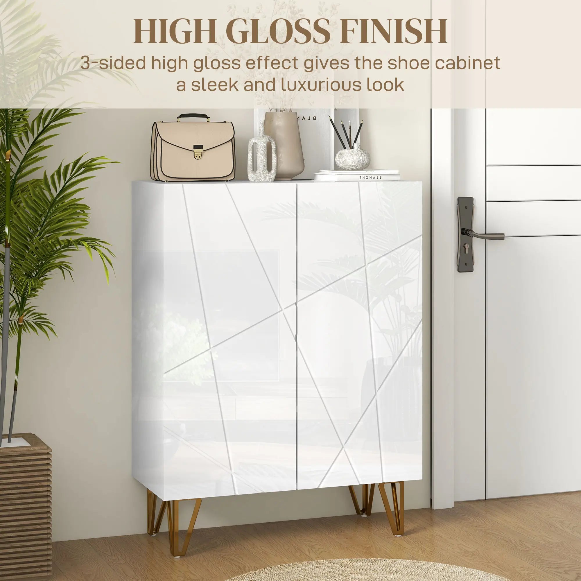 Narrow Shoe Storage Cabinet, Adjustable Shelves, 15-20 Pairs, High Gloss White Shoe Storage Cabinets & Racks at Gallery Canada