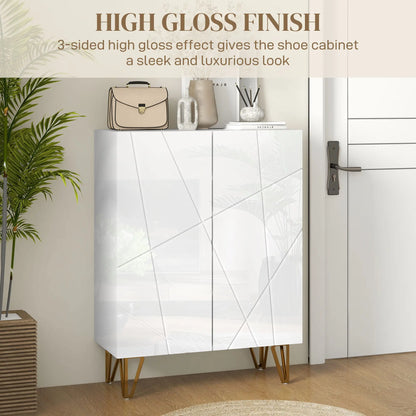 Narrow Shoe Storage Cabinet, Adjustable Shelves, 15-20 Pairs, High Gloss White Shoe Storage Cabinets & Racks at Gallery Canada