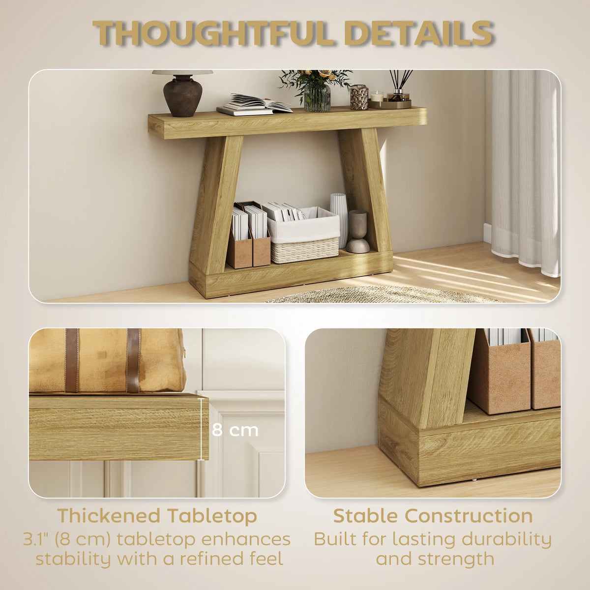 55" Farmhouse Console Table with Storage, Oak Console Tables at Gallery Canada