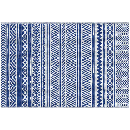 Reversible Outdoor Rug, Patio Floor Mat, 6' x 9', White, Dark Blue Garden Decor at Gallery Canada