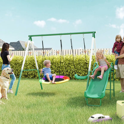 Metal Swing Set With Slide, Saucer Swing Seat, Dark Green Gym Sets & Swings at Gallery Canada
