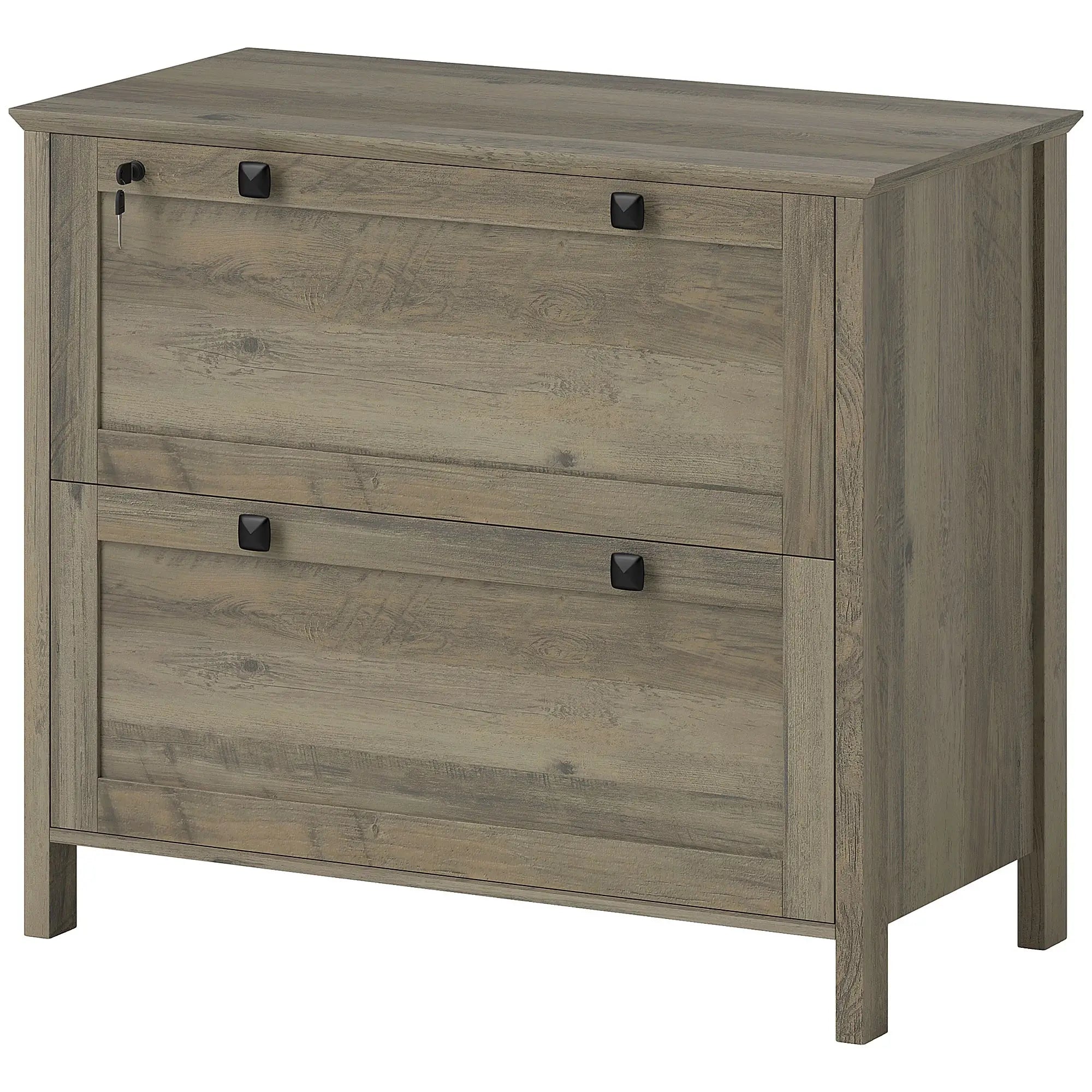 2 Drawer File Cabinet, Lockable, Adjustable Hanging Bar, Letter, A4 Size, Weathered Grey Oak Office Cabinets & Cupboards Weathered Grey Oak at Gallery Canada