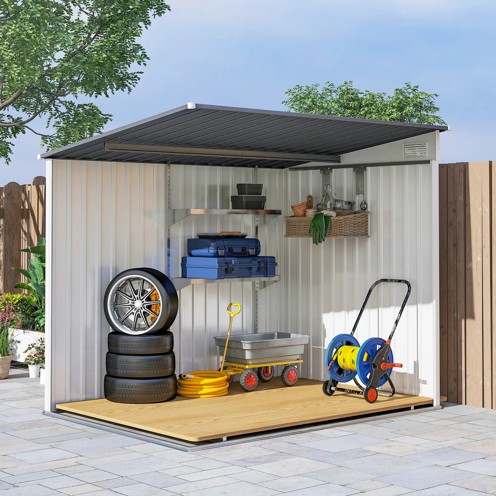 5'x7' Lean to Metal Shed, Sliding Door, 2 Vents, White Sheds at Gallery Canada