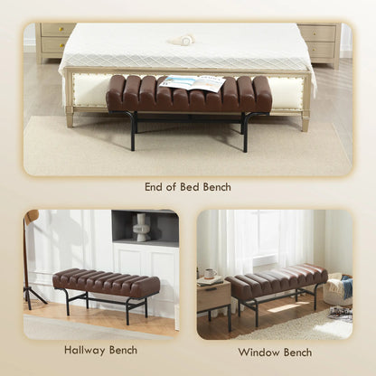 PU Leather Bed Bench, Cylindrical Seat, Metal Legs, Brown Storage Ottomans & Benches at Gallery Canada