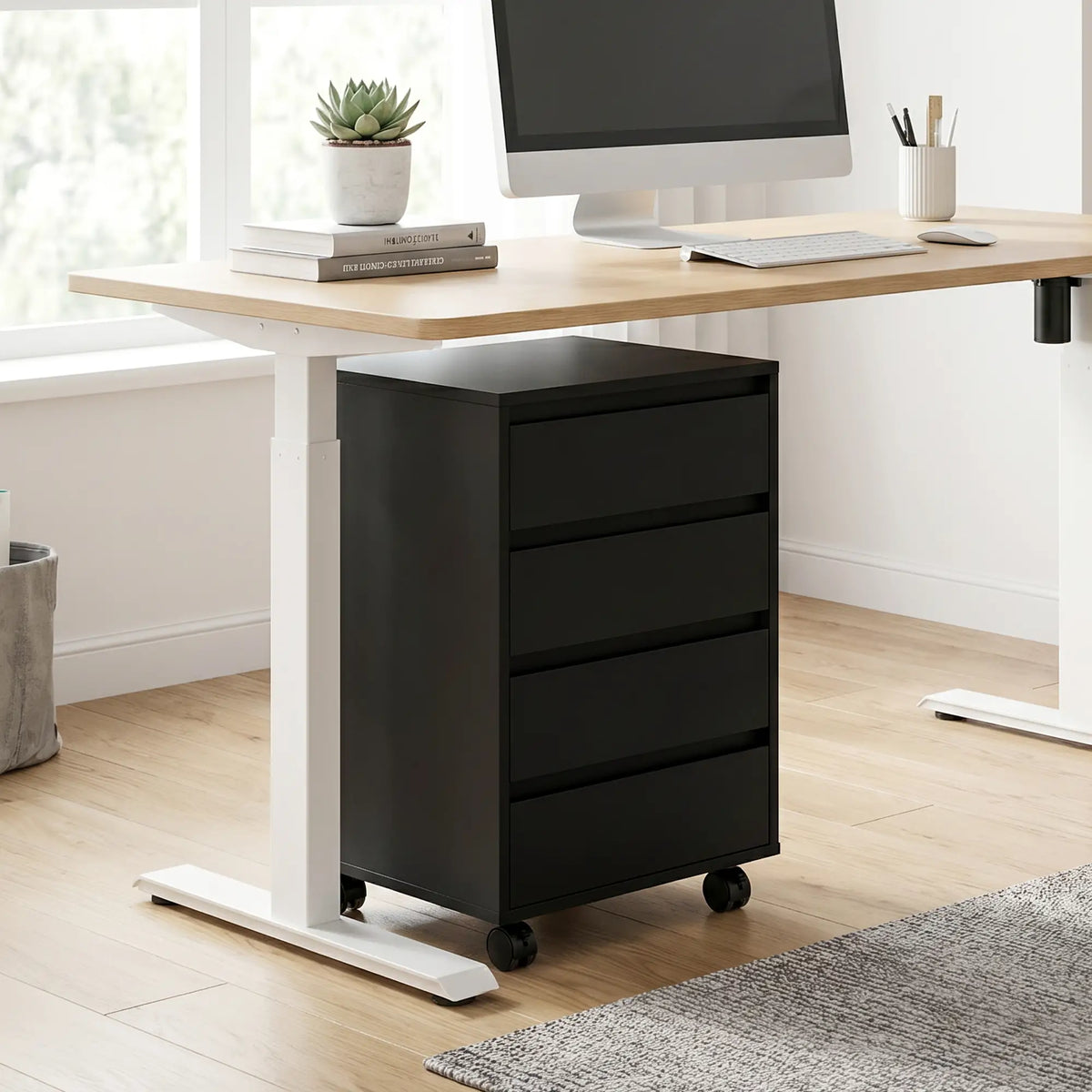4-Drawer Vertical File Cabinet with Wheels, Black Office Cabinets & Cupboards at Gallery Canada