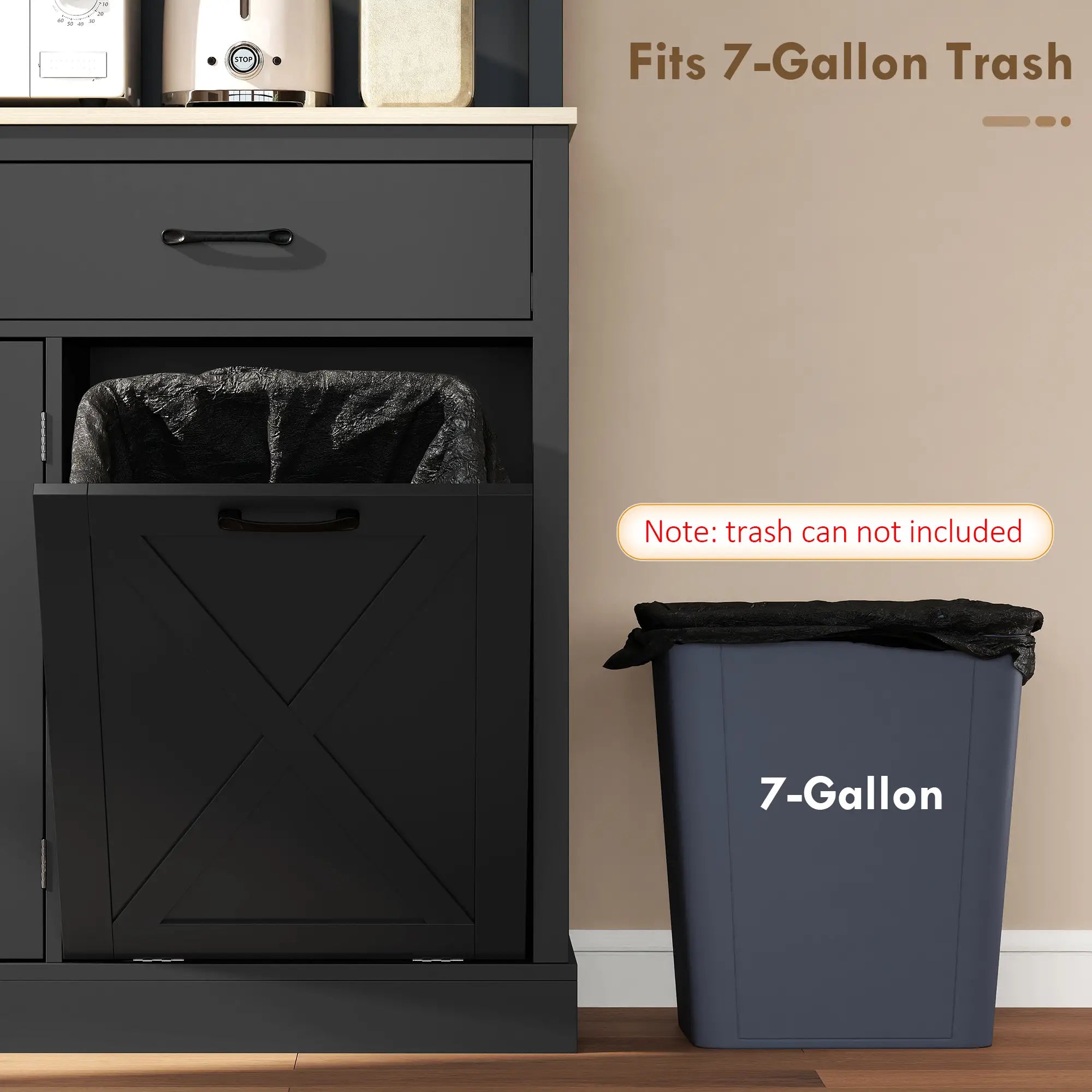 69 Inch Pantry Cabinet with Charging Station, Microwave Stand, Tilt-Out Trash Can, Black Kitchen Pantry Cabinets at Gallery Canada