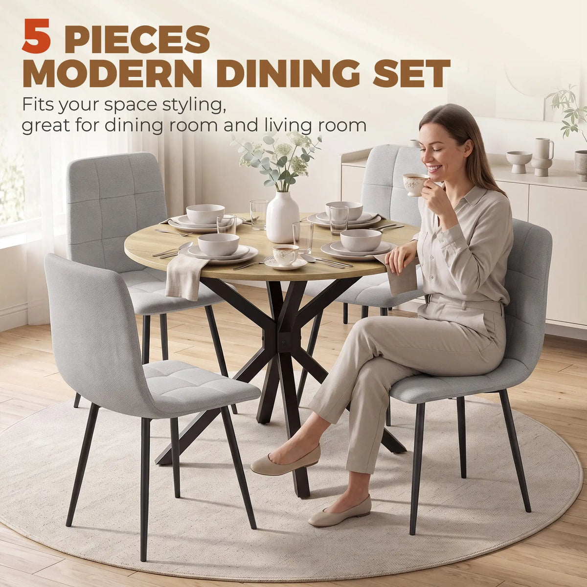 Industrial Dining Table Set for 4, Oak and Grey, Grey Bar Sets at Gallery Canada