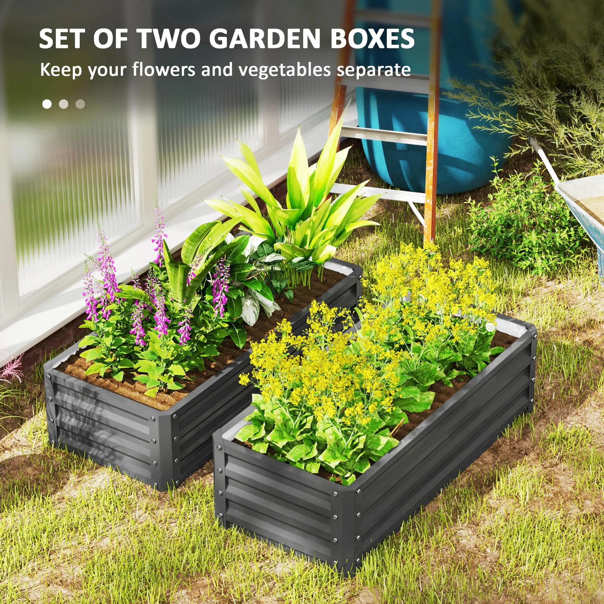 Galvanized Raised Garden Beds, Outdoor Planter Box, Set of 2, Light Grey Raised Garden Beds at Gallery Canada