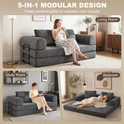 5-in-1 Convertible Sofa Bed, L-Shaped Loveseat, Dark Grey, Dark Grey Sofa Bed at Gallery Canada