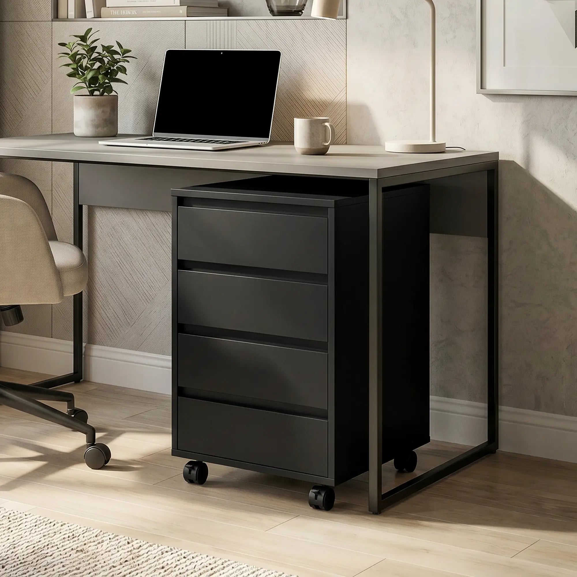 4-Drawer Vertical File Cabinet with Wheels, Black Office Cabinets & Cupboards at Gallery Canada