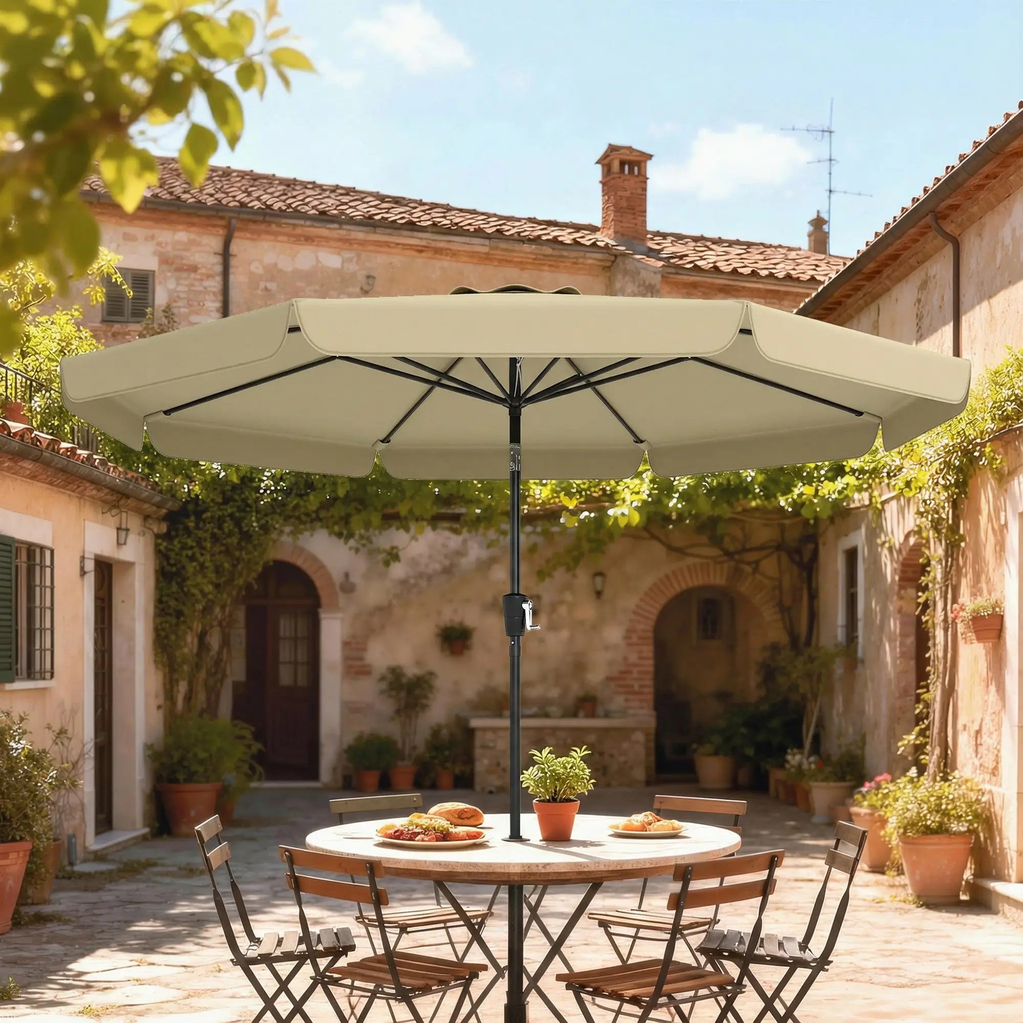 10 ft Outdoor Patio Umbrella, Push Button Tilt Crank, Khaki Sun Umbrellas at Gallery Canada