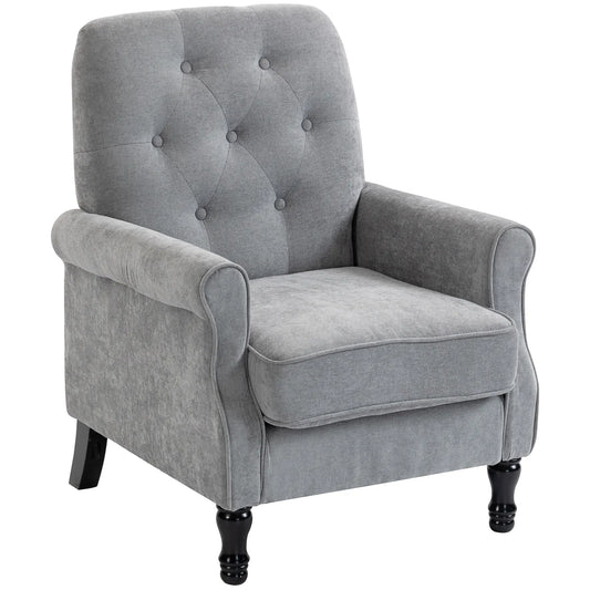 Mid-Century Modern Armchair, Thick Padded Seat, Spring Cushion, Solid Wood Legs, Grey Single Sofas Grey, Black at Gallery Canada