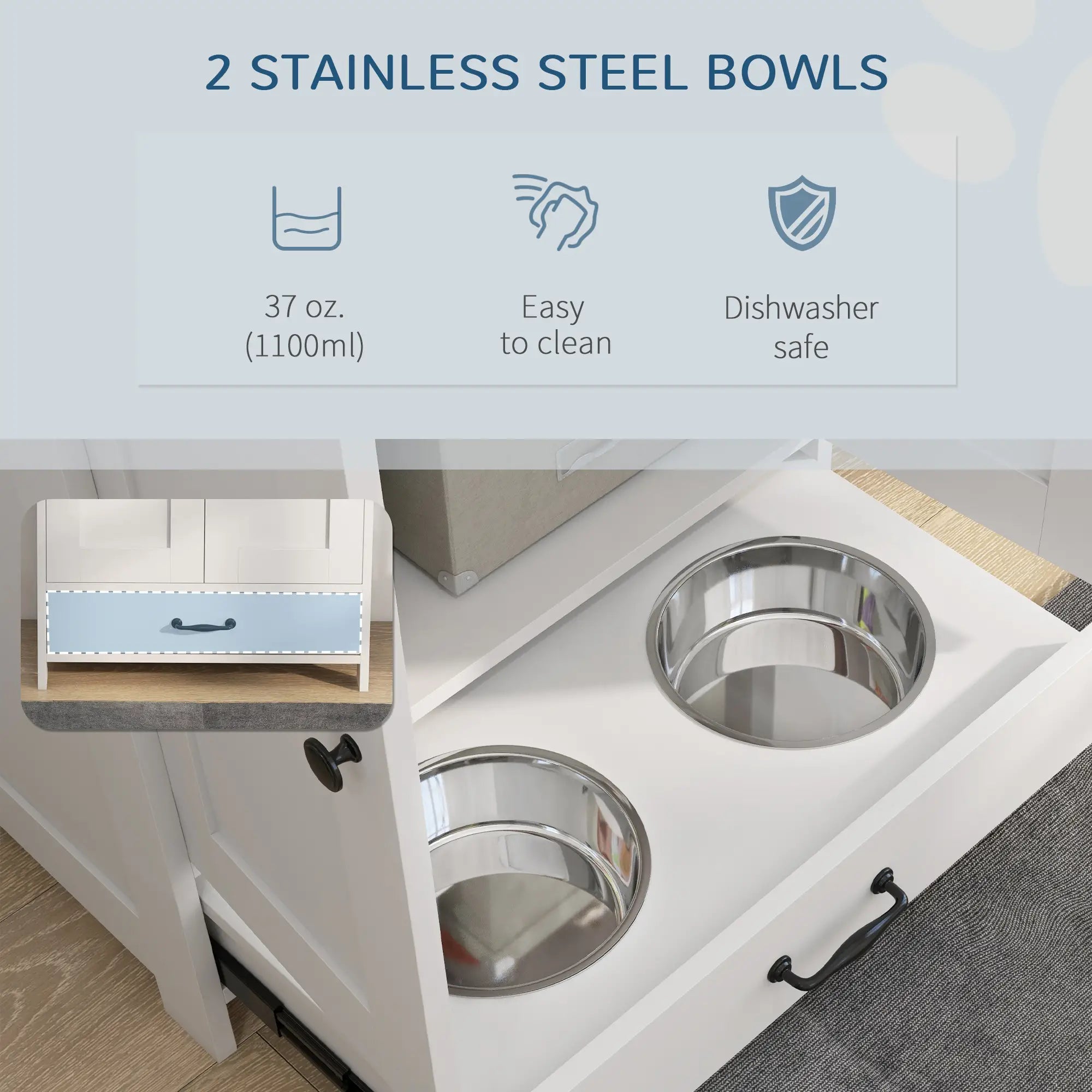 Dog Food Storage Container, Adjustable Panel, Hooks, Medium Size, White Dog Bowls at Gallery Canada