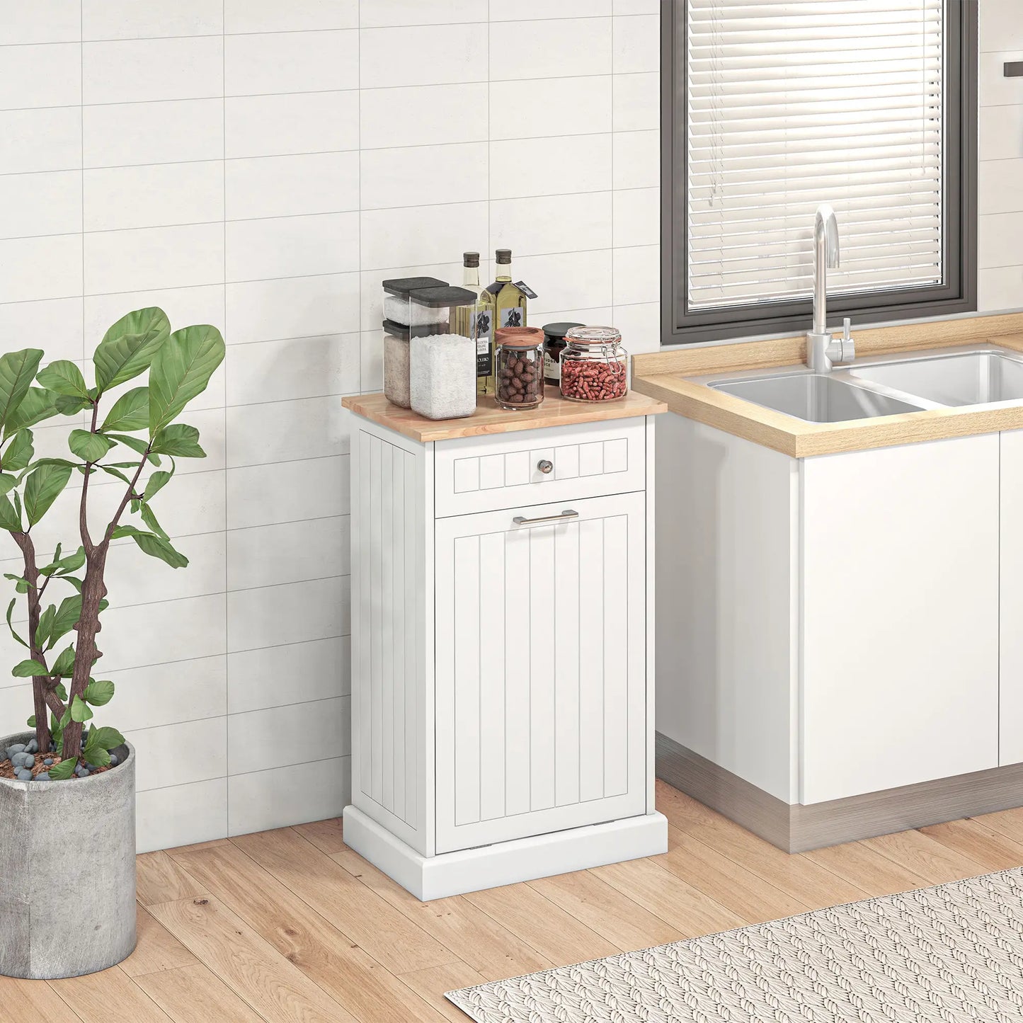 Kitchen Tilt Out Trash Bin Cabinet, Free Standing, White Storage Cabinets at Gallery Canada
