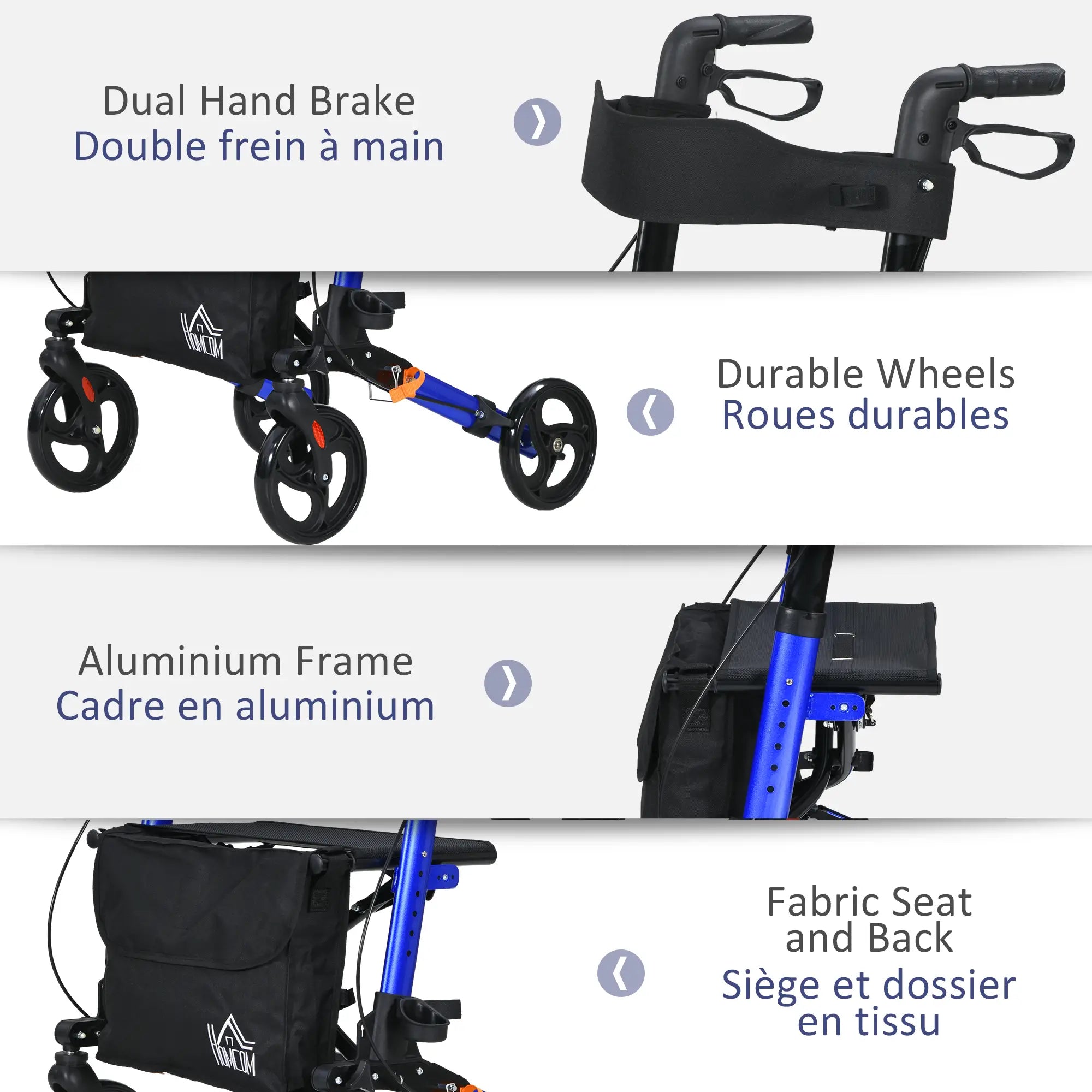 Senior Rollator with Seat, Back, Cane Holder, Adjustable Handle, Blue Knee Walker & Wheelchair Ramps at Gallery Canada