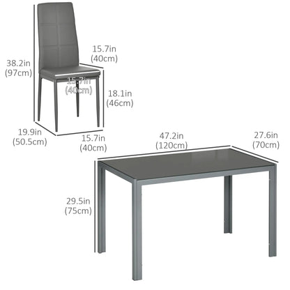 3-Piece Rectangular Glass Kitchen Table and Chairs with Metal Frame and Faux Leather Upholstery for Dining Room, Grey Bar Sets at Gallery Canada