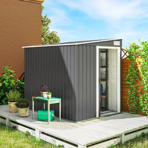 5'x7' Lean To Metal Shed, Sliding Door, 2 Vents, Dark Grey