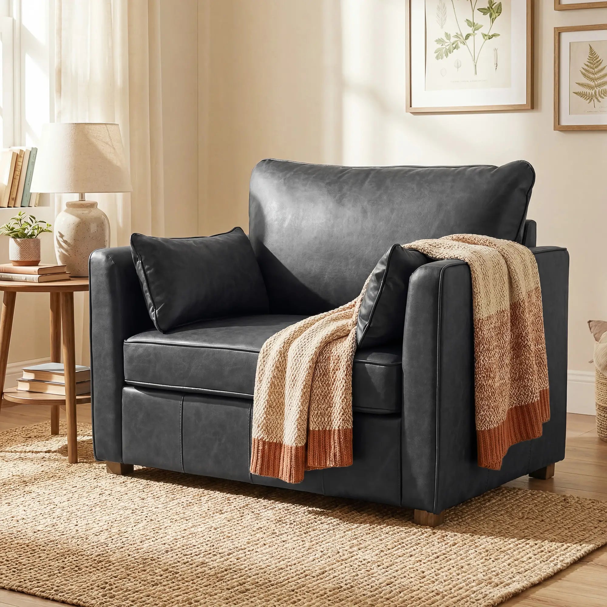PU Leather Armchair, Wide Seat, Spring Cushion, Rubberwood Legs, Black Single Sofas at Gallery Canada