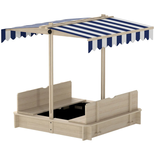 Kids Wooden Sandbox, Outdoor Playset, Adjustable Canopy, Convertible Bench, 3-7 Years Sandboxes & Accessories Natural, Blue and White at Gallery Canada
