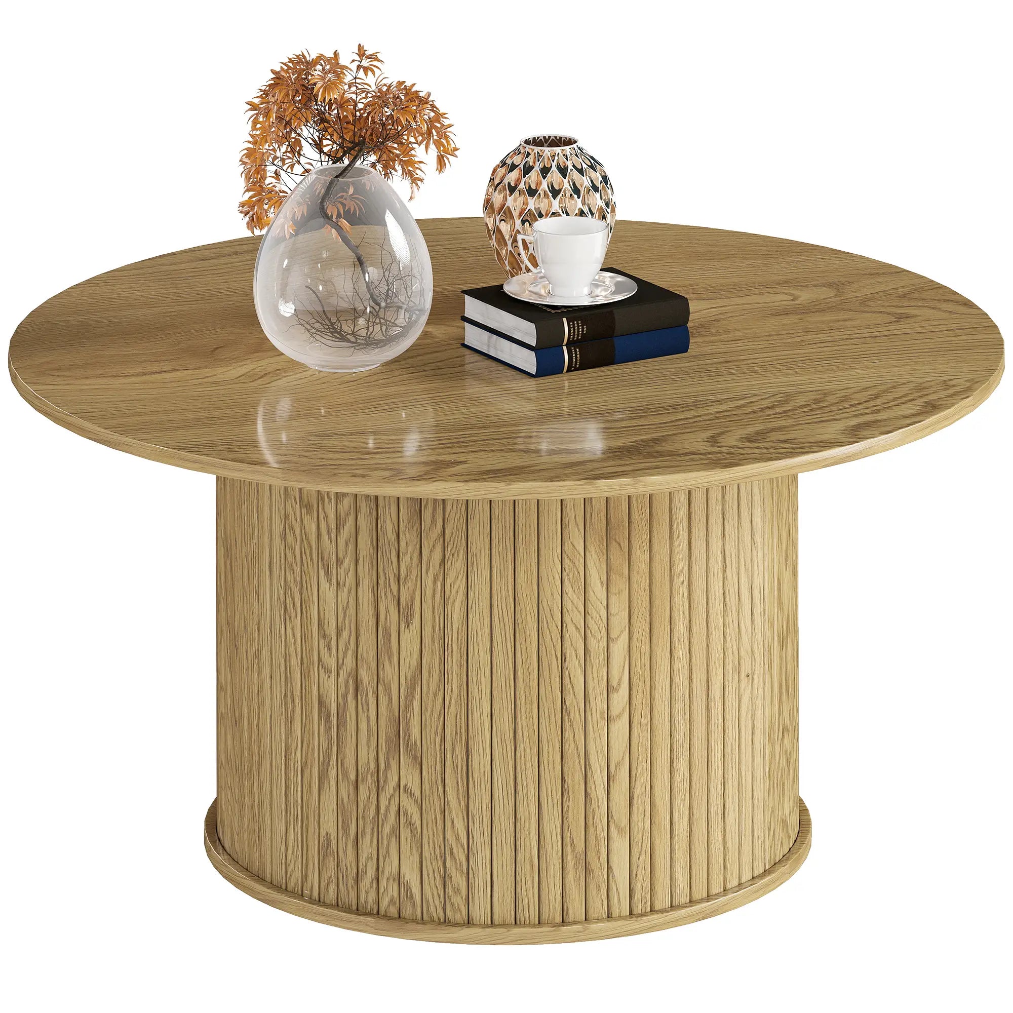 31.5 Inch Round Coffee Table, Nordic Style, Oak Coffee Tables at Gallery Canada