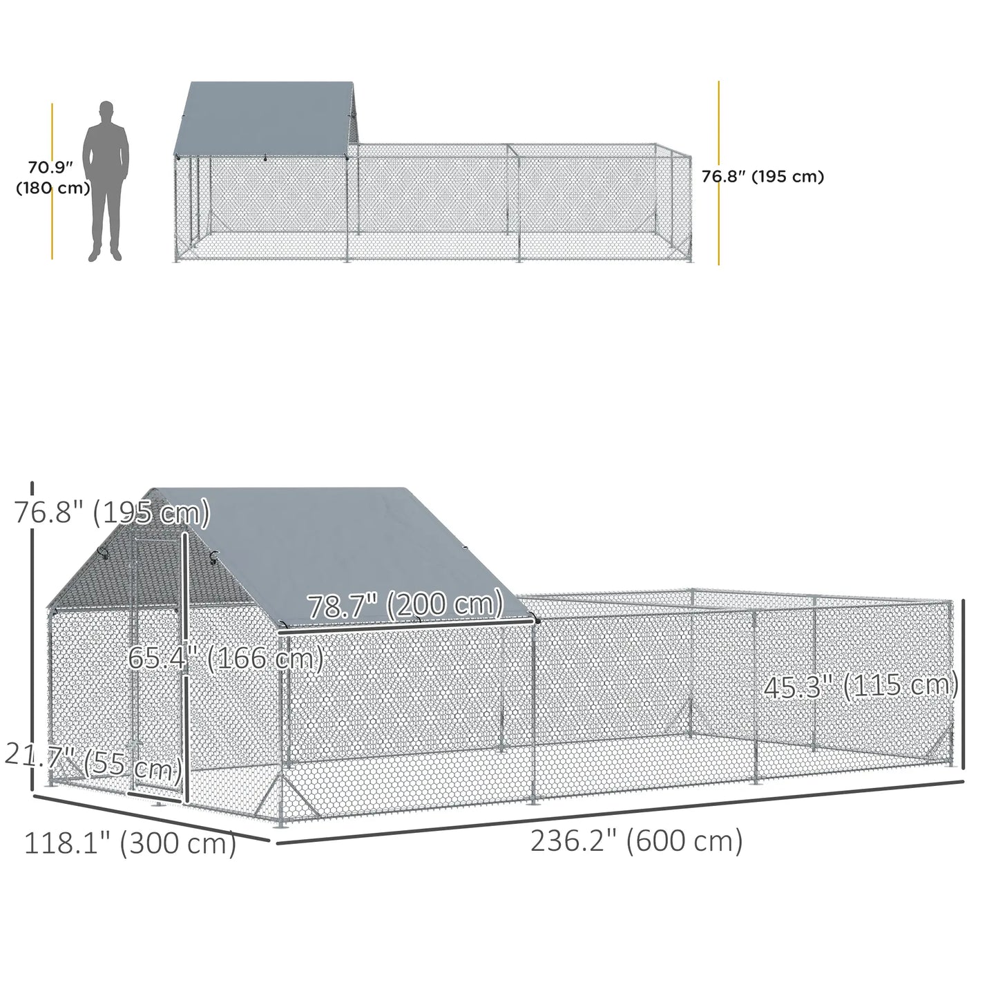 19.7' x 9.8' Metal Chicken Run, Waterproof Anti-UV Cover Chicken Coops at Gallery Canada