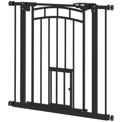 Auto-Close Pet Gate with Cat Door, Double Locking, Fits 29"-31.5" Wide, Black Houses, Kennels & Pens Black at Gallery Canada