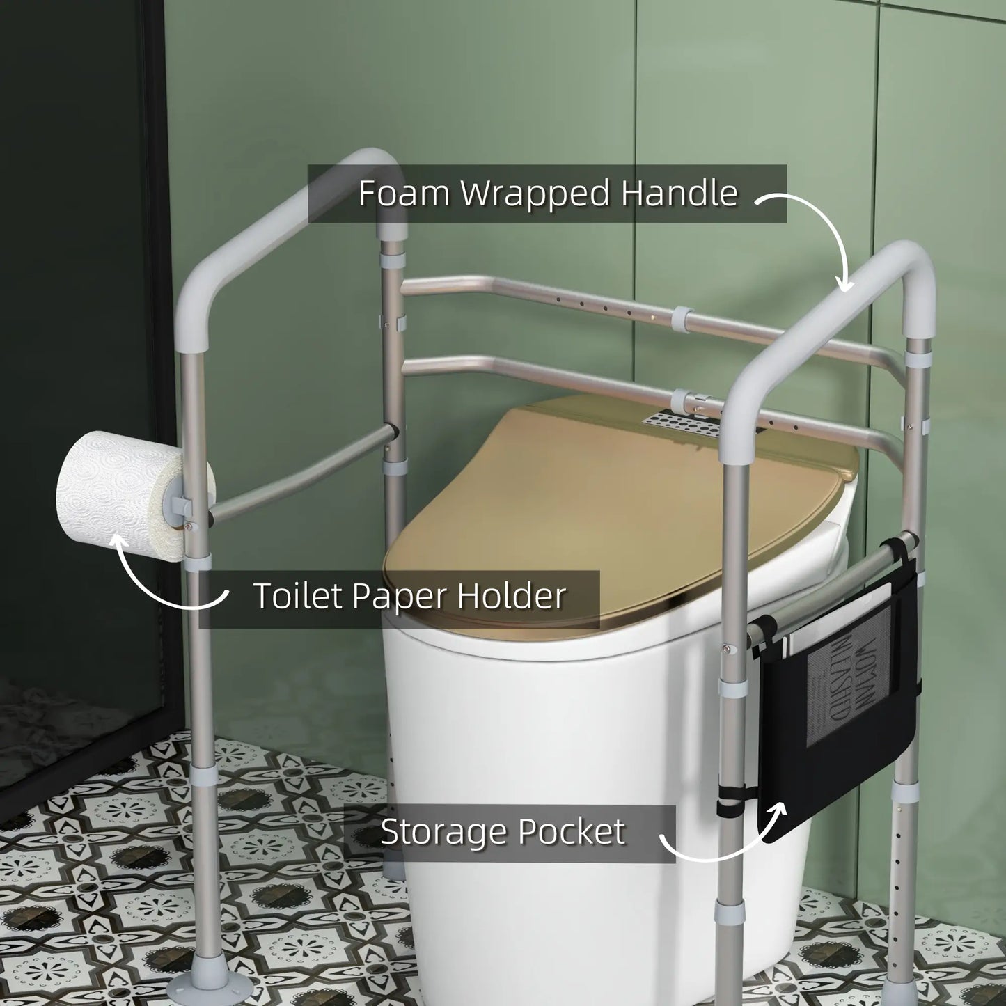 Stand Alone Toilet Safety Frame, Adjustable Height Width, 300lb Grab Bar, Padded Handles Bath Accessories at Gallery Canada
