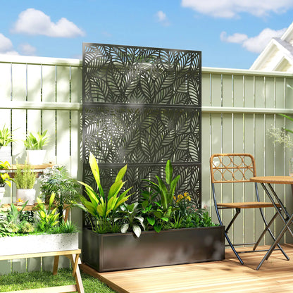70" Metal Planter Box With Trellis, Raised Garden Bed, Leaves Cut-Out Galvanized Planter Boxes at Gallery Canada