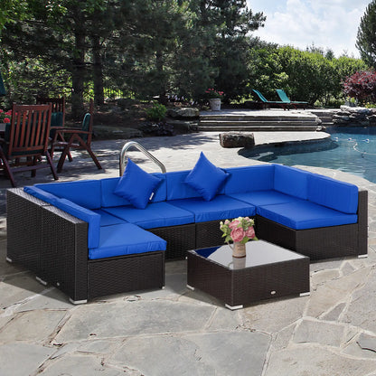 7-Piece Outdoor Rattan Furniture Set, Patio Wicker Sectional Sofa, Blue Patio Furniture Sets at Gallery Canada