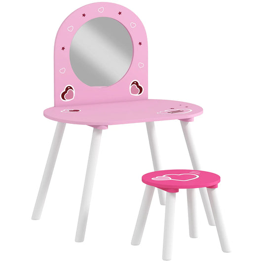 Kids Dressing Table with Mirror and Stool, Girls Vanity Set, Pink Toy Vanity Pink at Gallery Canada