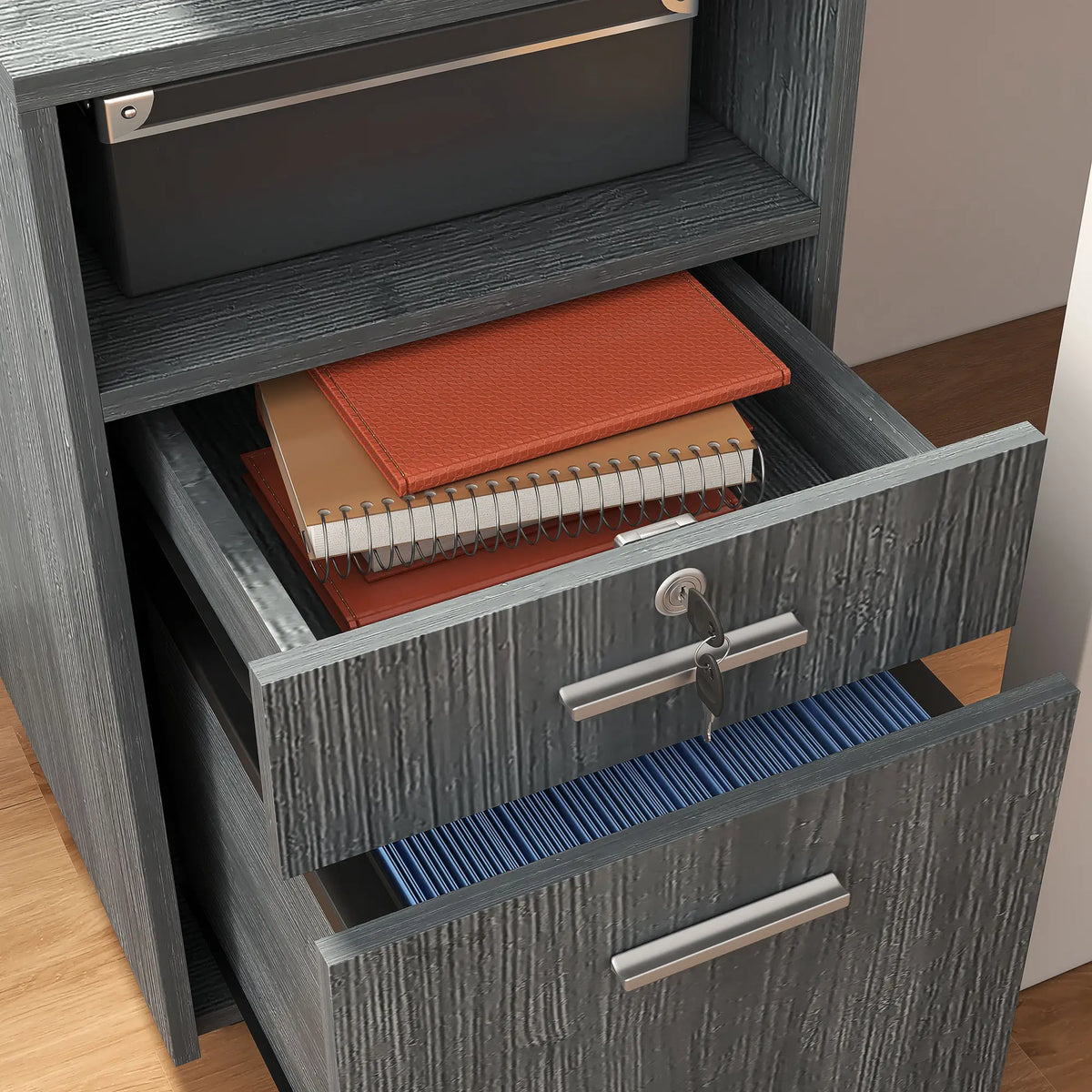 Small 2-Drawer Filing Cabinet, Lockable, On Wheels, Grey Office Cabinets & Cupboards at Gallery Canada
