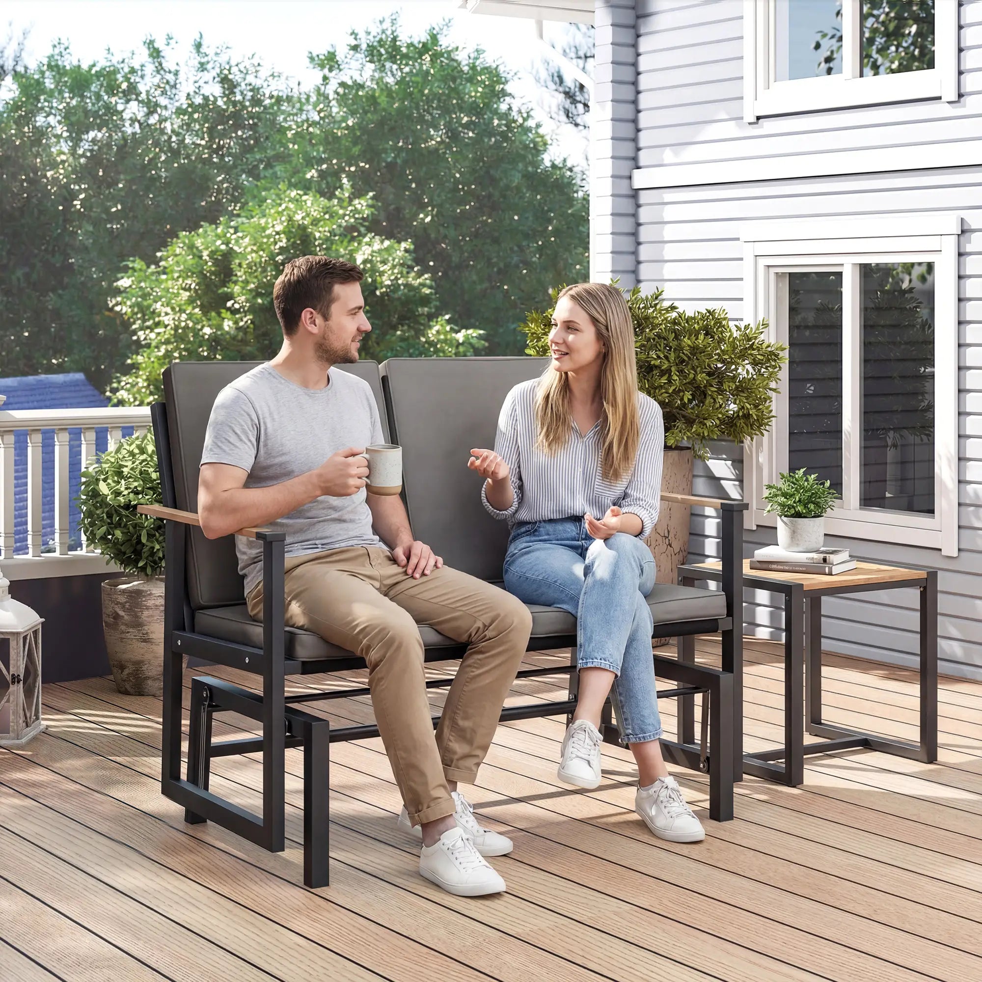Outdoor Glider Bench For 2 Person, Thick Cushions, Dark Grey Outdoor Gliders at Gallery Canada