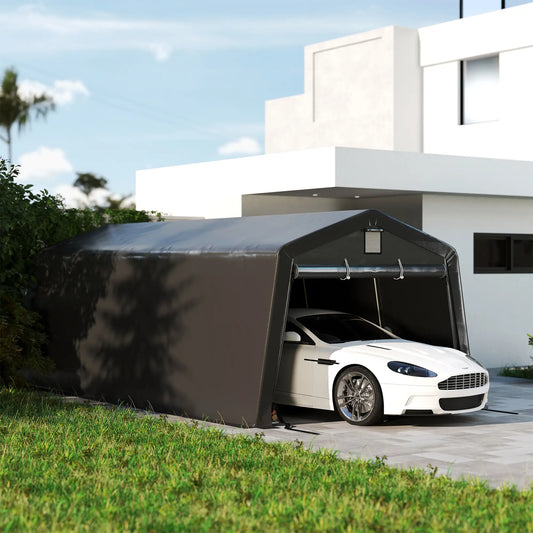 11' x 20' Portable Garage, Heavy Duty Carport Canopy, Dark Grey Car Shelters Dark Grey at Gallery Canada