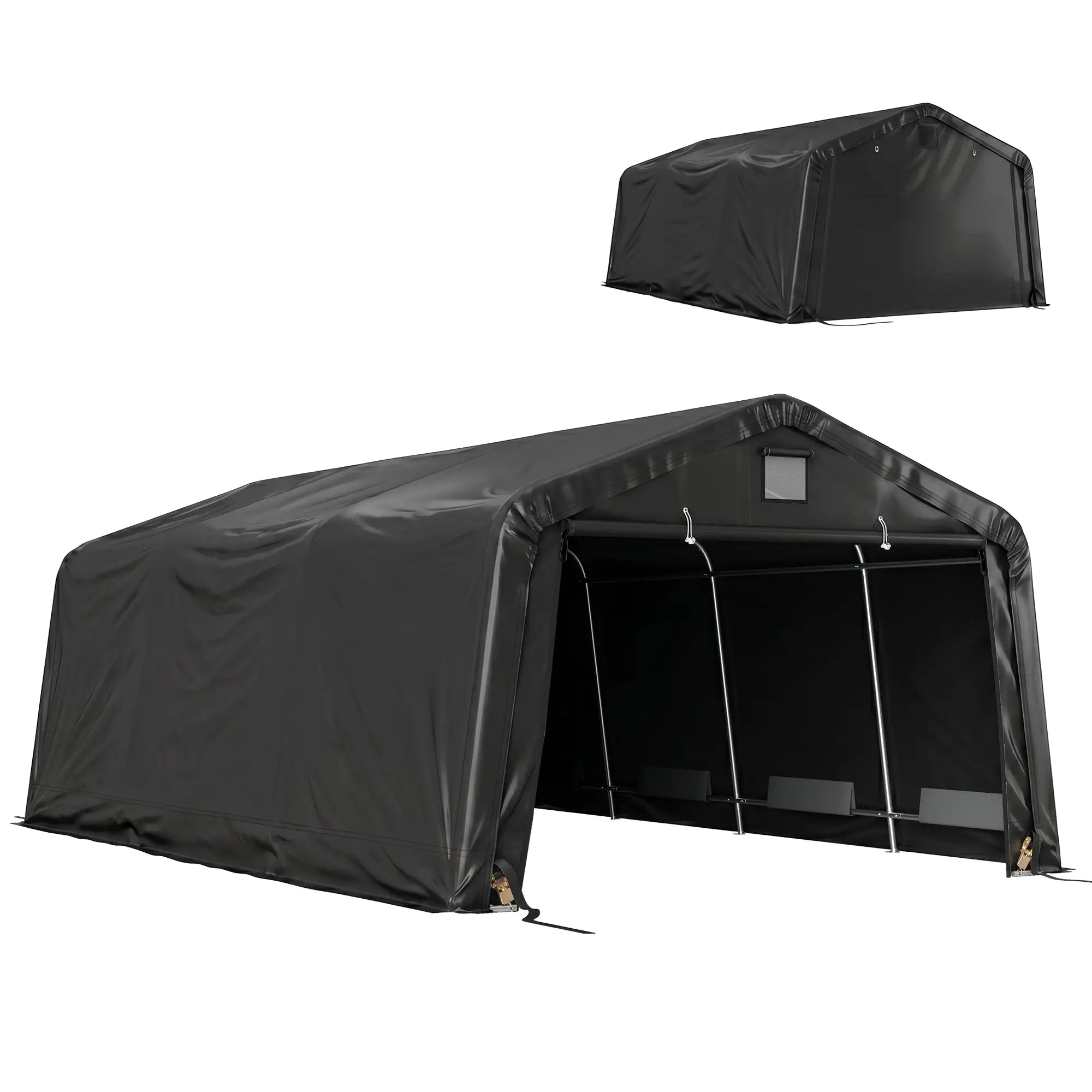 12' x 20' Portable Garage, Heavy Duty Carport Canopy, Black Car Shelters at Gallery Canada
